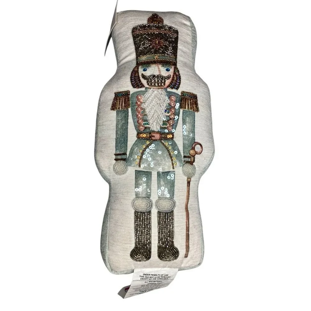 Nwt Mireille Designs Nutcracker Christmas Pillow Beaded Holiday Decor 17 Inch
